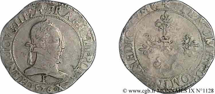 HENRY III Franc au col plat 1576 Angers VF