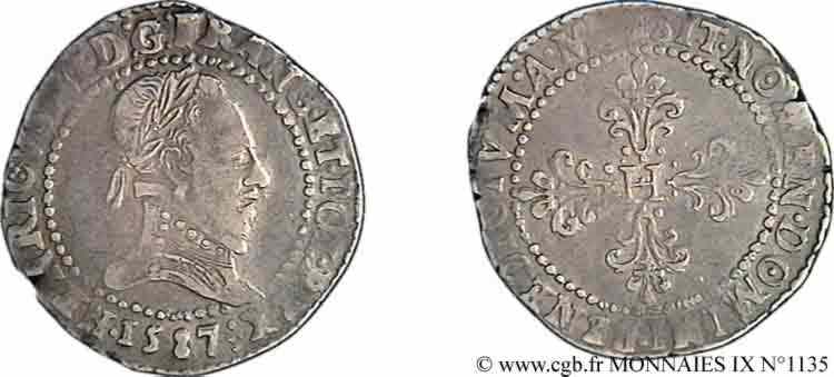 HENRI III Demi-franc au col plat 1587 Lyon TTB