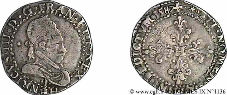 HENRY III Demi-franc au col plat 1587 Limoges VF