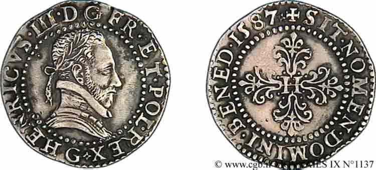 HENRI III Demi-franc au col plat 1587 Poitiers TTB+