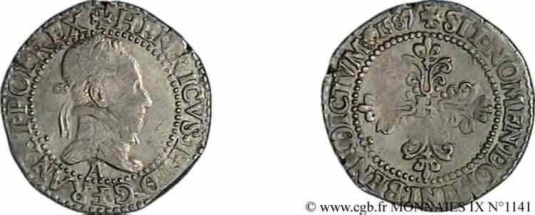 HENRY III Quart de franc au col plat 1587 Paris BB