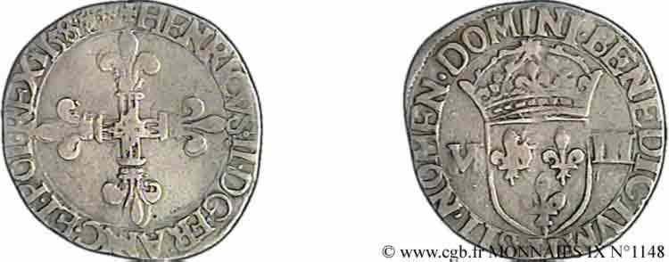 HENRY III Huitième d écu, croix de face 158[7 ?] La Rochelle BB