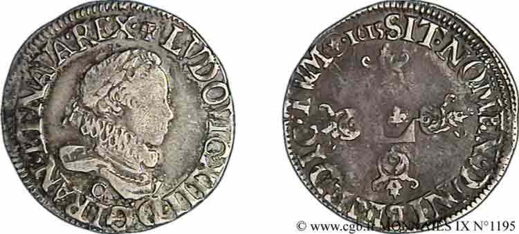 LOUIS XIII LE JUSTE Demi-franc au grand buste lauré et au col fraisé 1615 Saint-Lô TB+