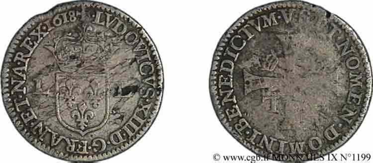 LOUIS XIII LE JUSTE Piéfort quadruple du douzain de Nicolas Briot 1618 Paris TB+