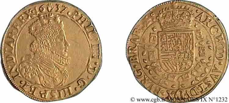 PAYS-BAS ESPAGNOLS - DUCHÉ DE BRABANT - PHILIPPE IV Double souverain 1637 Anvers fVZ