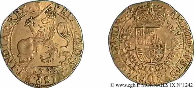PAYS-BAS ESPAGNOLS - TOURNAISIS - PHILIPPE IV Souverain ou Lion d’or 1648 Tournai XF
