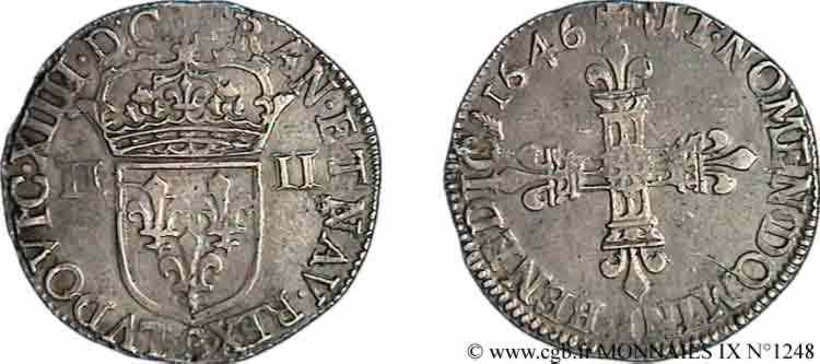 LOUIS XIV  THE SUN KING  Quart d écu, 1er type 1646 Poitiers SS
