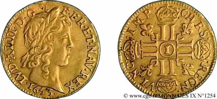 LOUIS XIV  THE SUN KING  Louis d’or aux huit L, portrait à la mèche longue 1653 Limoges BB