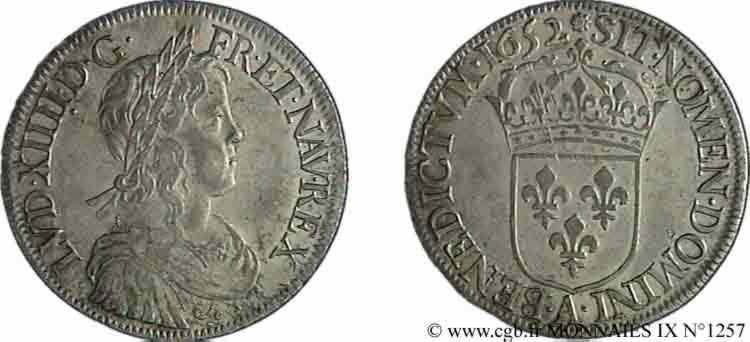 LOUIS XIV LE GRAND OU LE ROI SOLEIL Écu à la mèche longue 1652 Paris TTB+/SUP