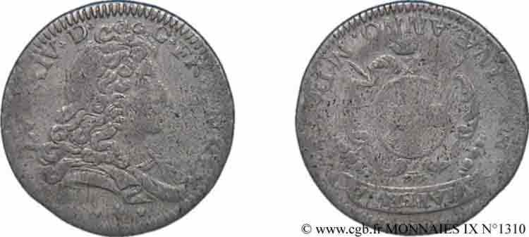 ITALY - MODENA - LOUIS XIV  THE SUN KING  Pièce de trois sols, double georgin ou demi-livre de Modène 1704 Modène BC