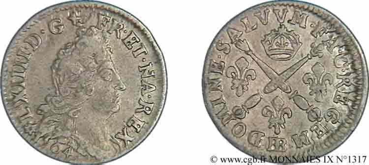 LOUIS XIV &nbsp;THE SUN KING&nbsp; Cinq sols aux insignes 1704 Strasbourg SS
