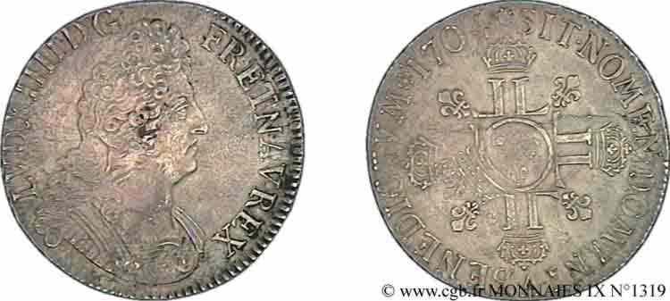 LOUIS XIV  THE SUN KING  Écu aux huit L, 2e type 1704 Paris q.SPL