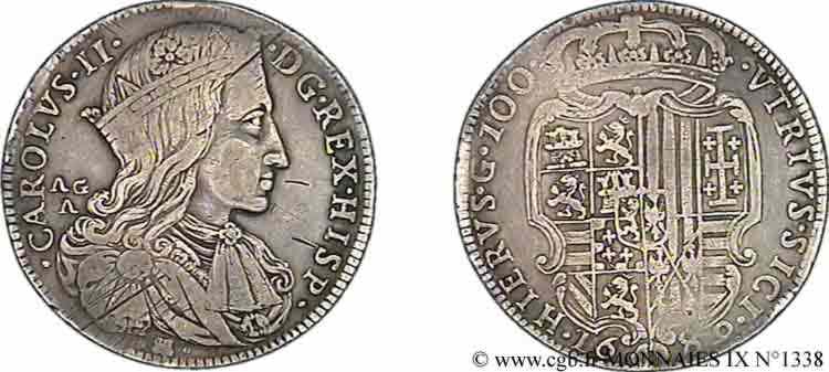 ITALY - KINGDOM OF NAPLES - CHARLES II OF SPAIN Thaler ou pièce de 100 grana 1689 Naples XF
