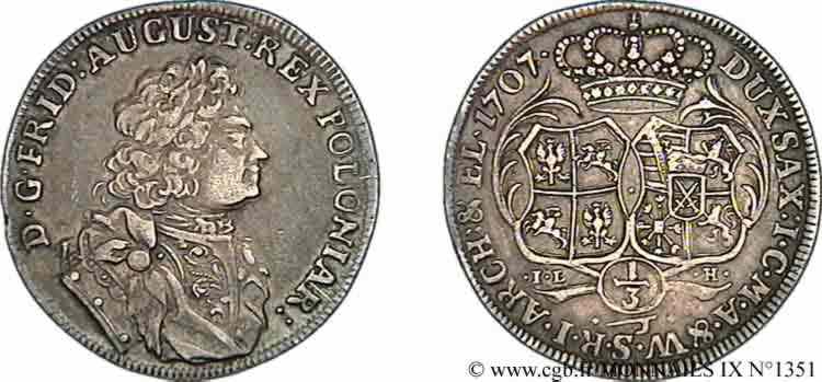POLAND - KINGDOM OF POLAND - FREDERICK-AUGUSTUS OF SAXONY OR AUGUSTUS II Tiers de thaler 1707 Dresde AU