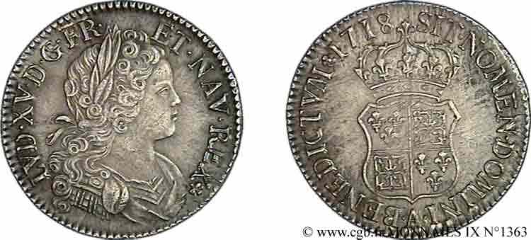 LOUIS XV DIT LE BIEN AIMÉ Écu de Navarre 1718 Paris SUP
