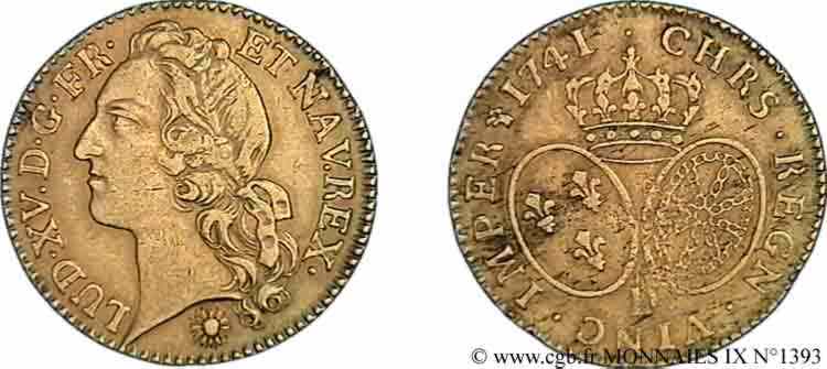 LOUIS XV  THE WELL-BELOVED  Louis d’or aux écus ovales, tête ceinte d’un bandeau 1741 Lyon MBC