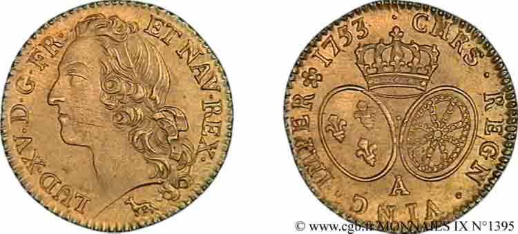 LOUIS XV DIT LE BIEN AIMÉ Louis d’or aux écus ovales, tête ceinte d’un bandeau 1753 Paris SPL