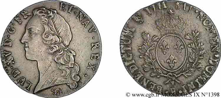 LOUIS XV  THE WELL-BELOVED  Écu dit  au bandeau  1771 Rouen EBC