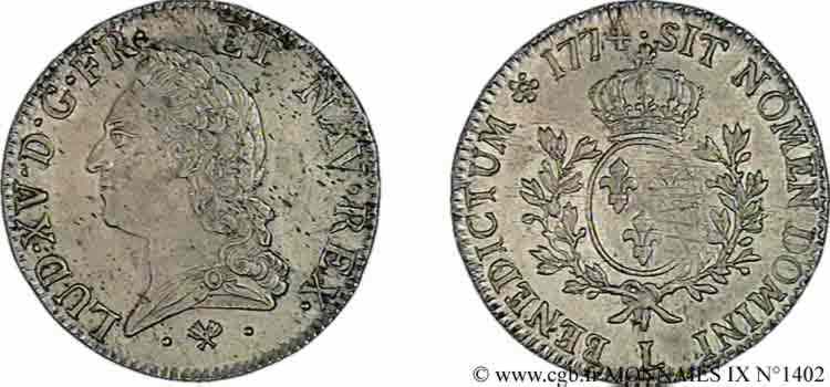 LOUIS XV DIT LE BIEN AIMÉ Écu dit  à la vieille tête  1774 Bayonne SUP