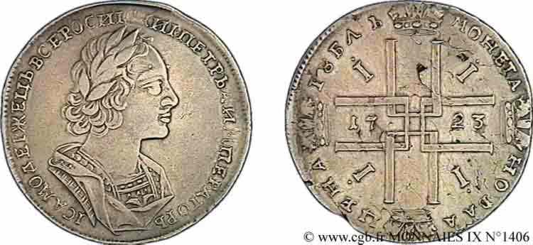 RUSSIE - PIERRE Ier LE GRAND Rouble, groupe II 1723 Moscou TTB