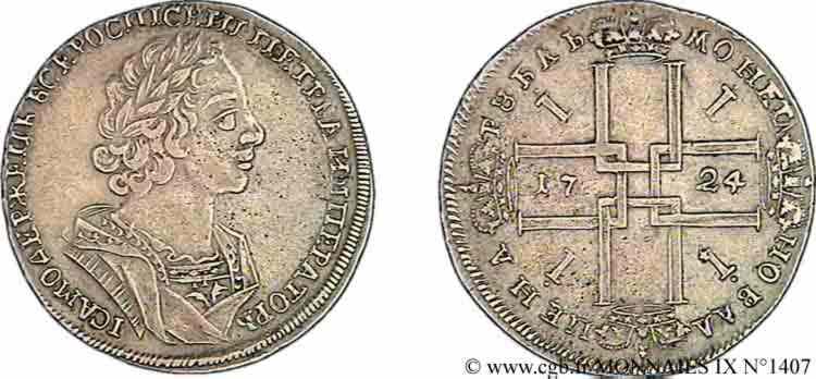 RUSSIE - PIERRE Ier LE GRAND Rouble, groupe II 1724 Moscou TTB