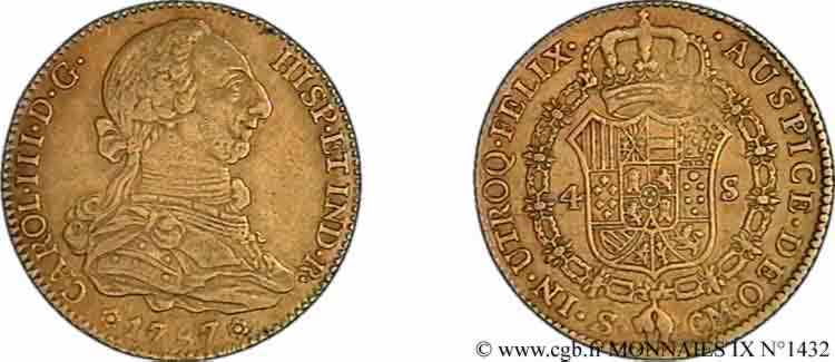 ESPAGNE - ROYAUME D ESPAGNE - CHARLES III Quatre escudos 1787 Séville MBC