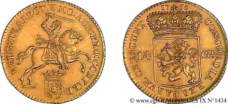 NIEDERLANDE - VEREINIGTEN PROVINZEN  - UTRECHT 14 gulden ou cavalier d or 1760 Utrecht VZ