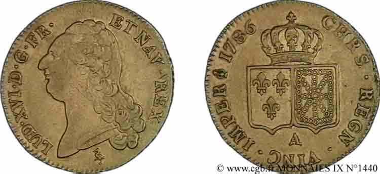 LOUIS XVI Double louis d’or aux écus accolés 1786 Paris SS/fVZ