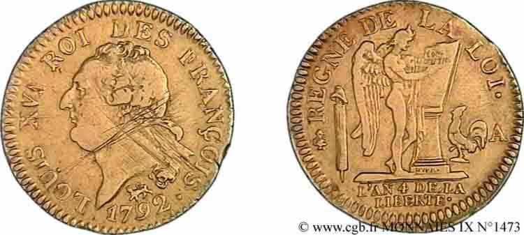 LOUIS XVI Louis d’or au génie 1792 Paris VF/XF