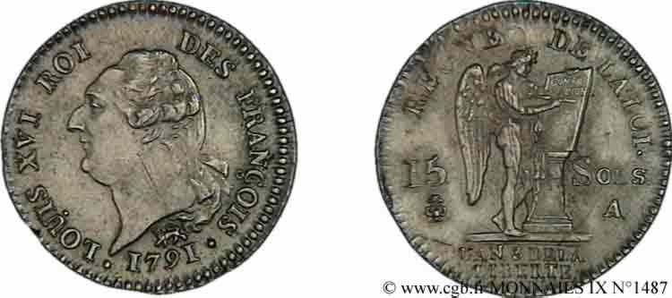 LOUIS XVI (MONARQUE CONSTITUTIONNEL)  15 sols dit  au génie , type FRANÇOIS 1791 Paris SUP