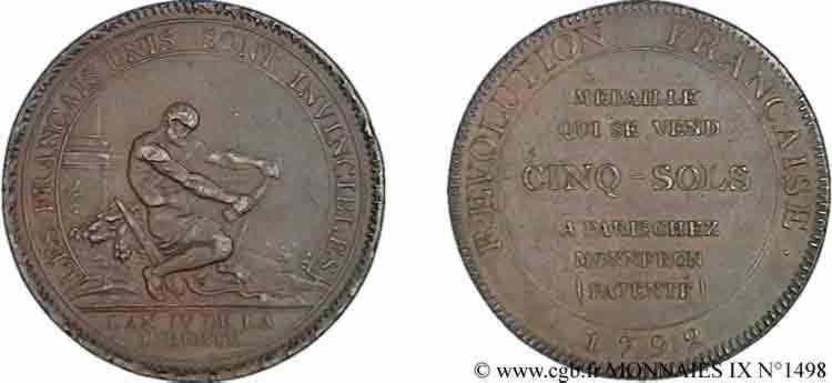 REVOLUTION COINAGE / CONFIANCE (MONNAIES DE…) Monneron de 5 sols à l Hercule 1792 Birmingham, Soho AU