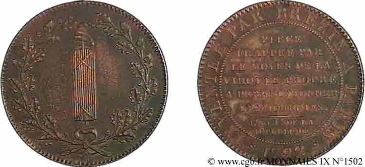 REVOLUTION COINAGE / CONFIANCE (MONNAIES DE…) Essai de Brézin au faisceau 1792  MS