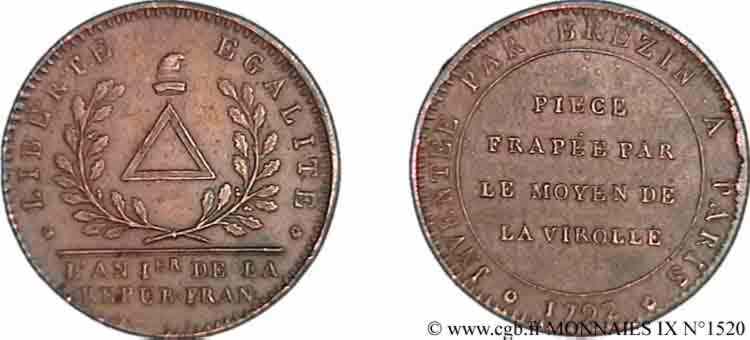 REVOLUTION COINAGE Essai au bonnet de Brézin 1792  VZ