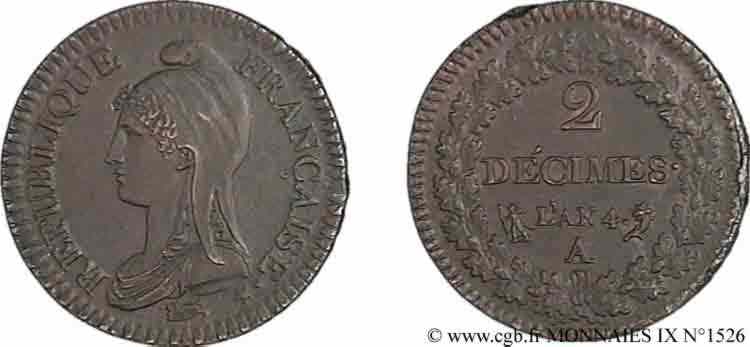 2 décimes Dupré 1796 Paris F.145/1 EBC 