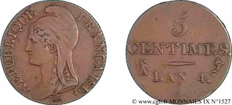 5 centimes Dupré, petit module 1796 Paris F.113/1 VZ 