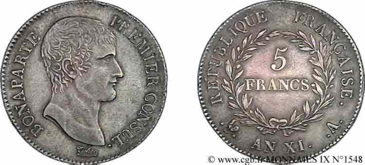 5 francs Bonaparte Premier Consul 1803 Paris F.301/1 VZ 