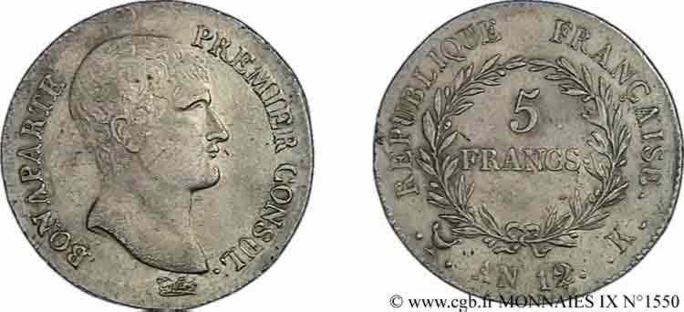 5 francs Bonaparte premier Consul 1804 Bordeaux F.301/17 AU 