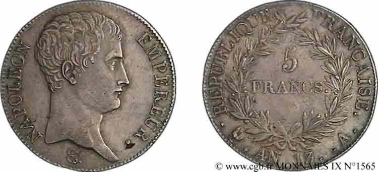 5 francs Napoléon empereur, calendrier révolutionnaire 1805 Paris F.303/2 VZ 