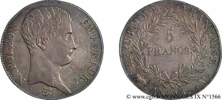 5 francs Napoléon empereur, calendrier révolutionnaire 1805 Toulouse F.303/13 SPL 