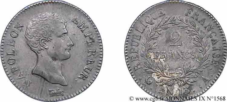 2 francs Napoléon empereur, calendrier révolutionnaire 1805 Paris F.251/12 AU 