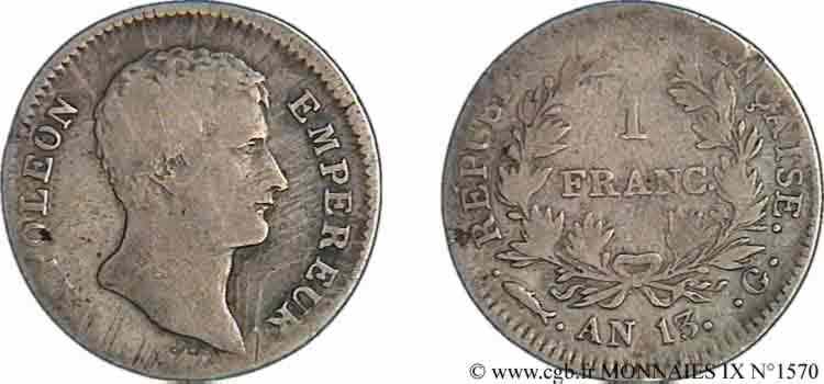 1 franc Napoléon empereur, calendrier révolutionnaire 1805 Genève F.201/18 TB 