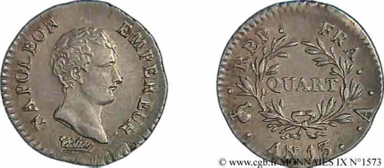 Quart (de franc) Napoléon Empereur, Calendrier révolutionnaire 1805 Paris F.158/8 AU 