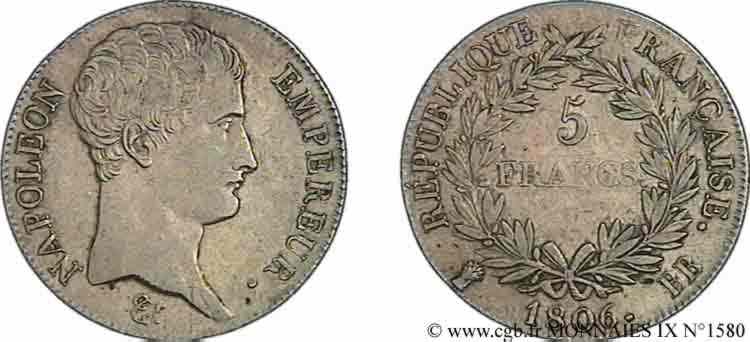 5 francs Napoléon Empereur, Calendrier grégorien 1806 Strasbourg F.304/3 MBC 