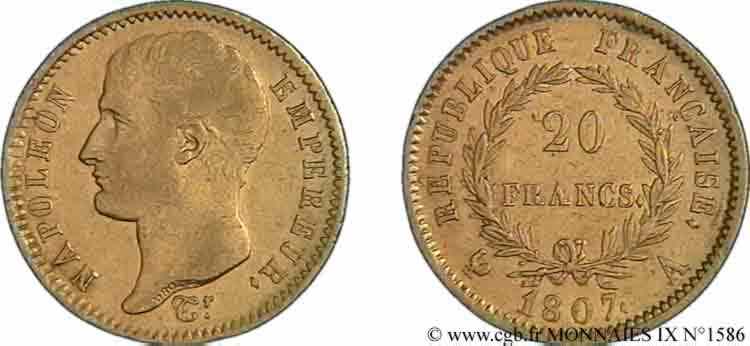 20 francs Napoléon tête nue, type transitoire 1807 Paris F.514/1 XF 