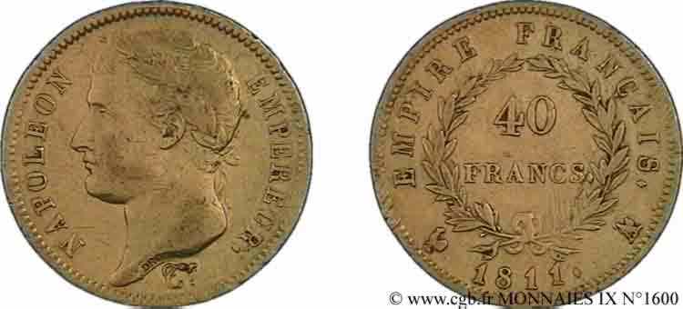 40 francs or Napoléon tête laurée, Empire français, A sur Coq 1811 Paris F.541/7 TTB 