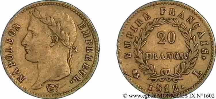 20 francs or Napoléon tête laurée, Empire français 1812 Bayonne F.516/24 SS 