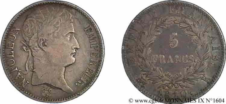 5 Francs Napoléon empereur, Empire français 1810 Bordeaux F.307/19 VF 