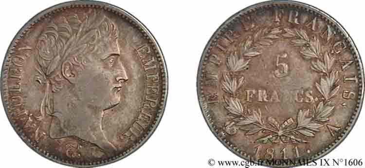 5 francs Napoléon Empereur, Empire français 1811 Paris F.307/27 MBC 