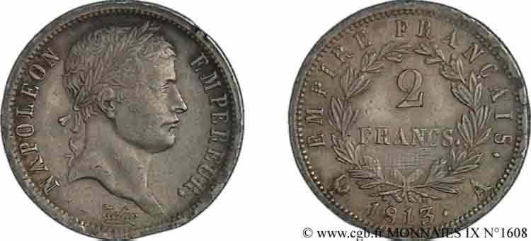 2 francs Napoléon Ier tête laurée, Empire français 1813 Paris F.255/52 AU 