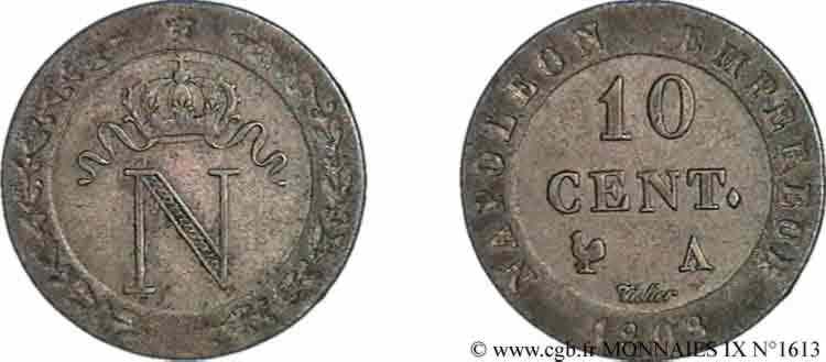 10 cent. à l N couronnée 1808 Paris F.130/2 AU 